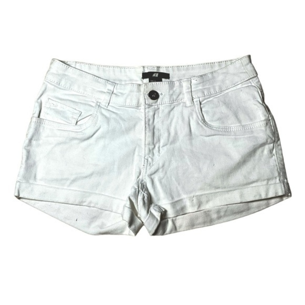 H&M white denim shorts mid rise cut off‎ jean 4 cotton blend